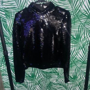 FRAME - Sequin-embellished high-neck top - Black